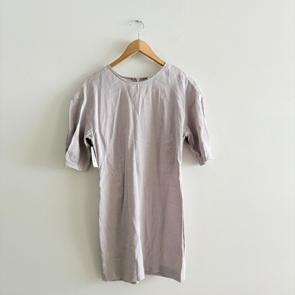 Aritzia Babaton Teilo Puff-Sleeve Linen Blend Stretch Shift Dress Lilac Size 0 - Picture 4 of 8